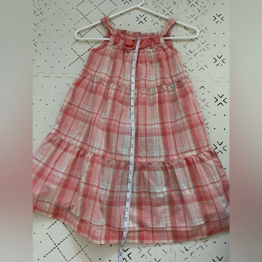 Janie & Jack toddler Girls Size 6 Pink‎ Peach Plaid Bow Ruffle Dress